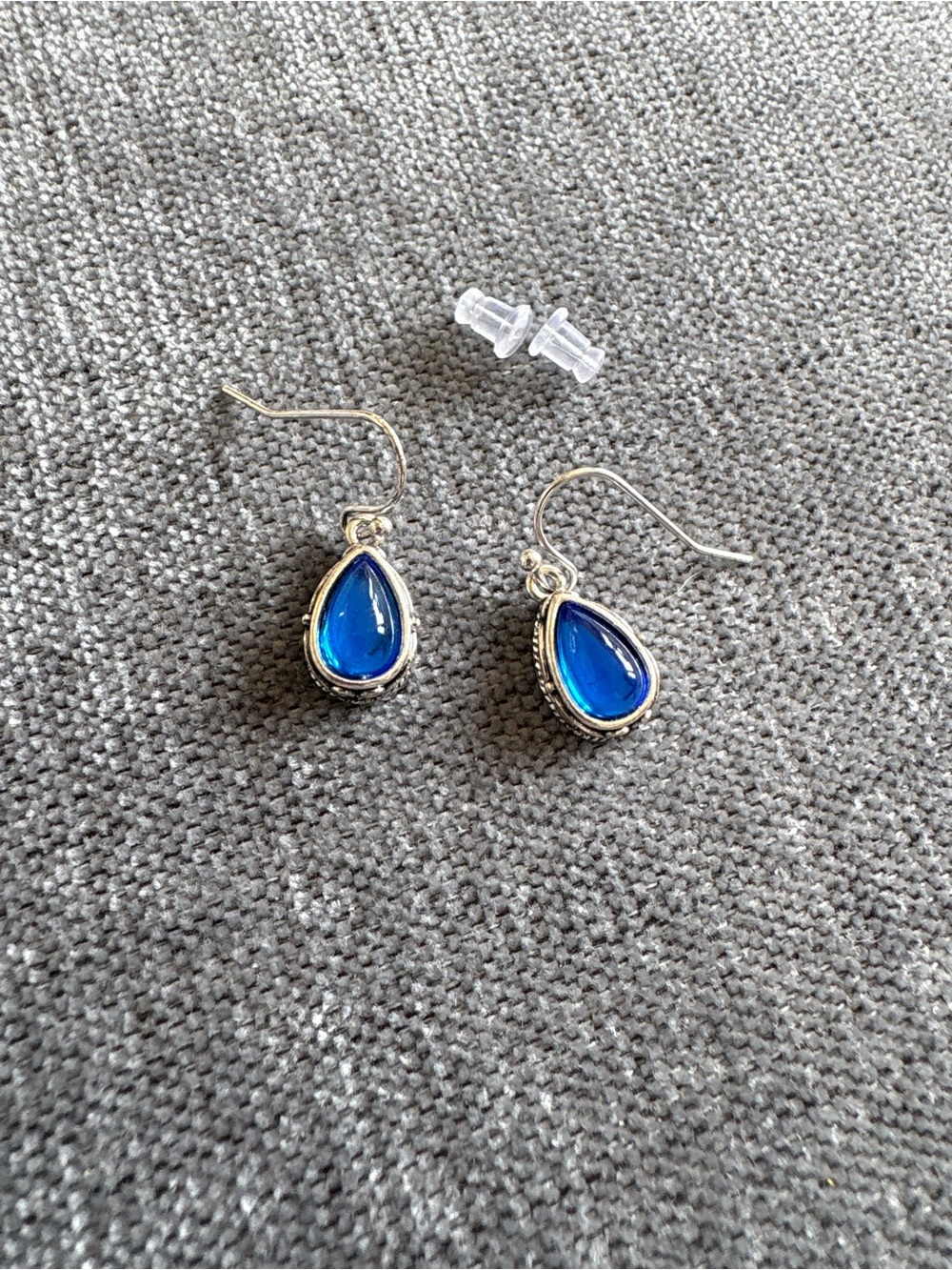 Blue teardrop dangle costume earrings